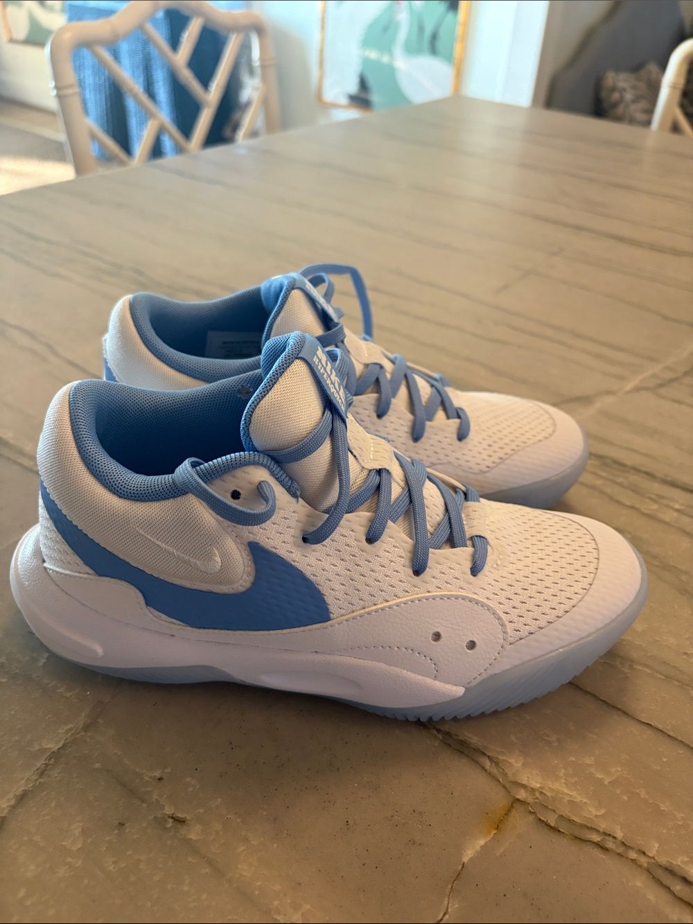 Nike Kids' Size 4 White & Light Blue Athletic Shoes-Volleyball